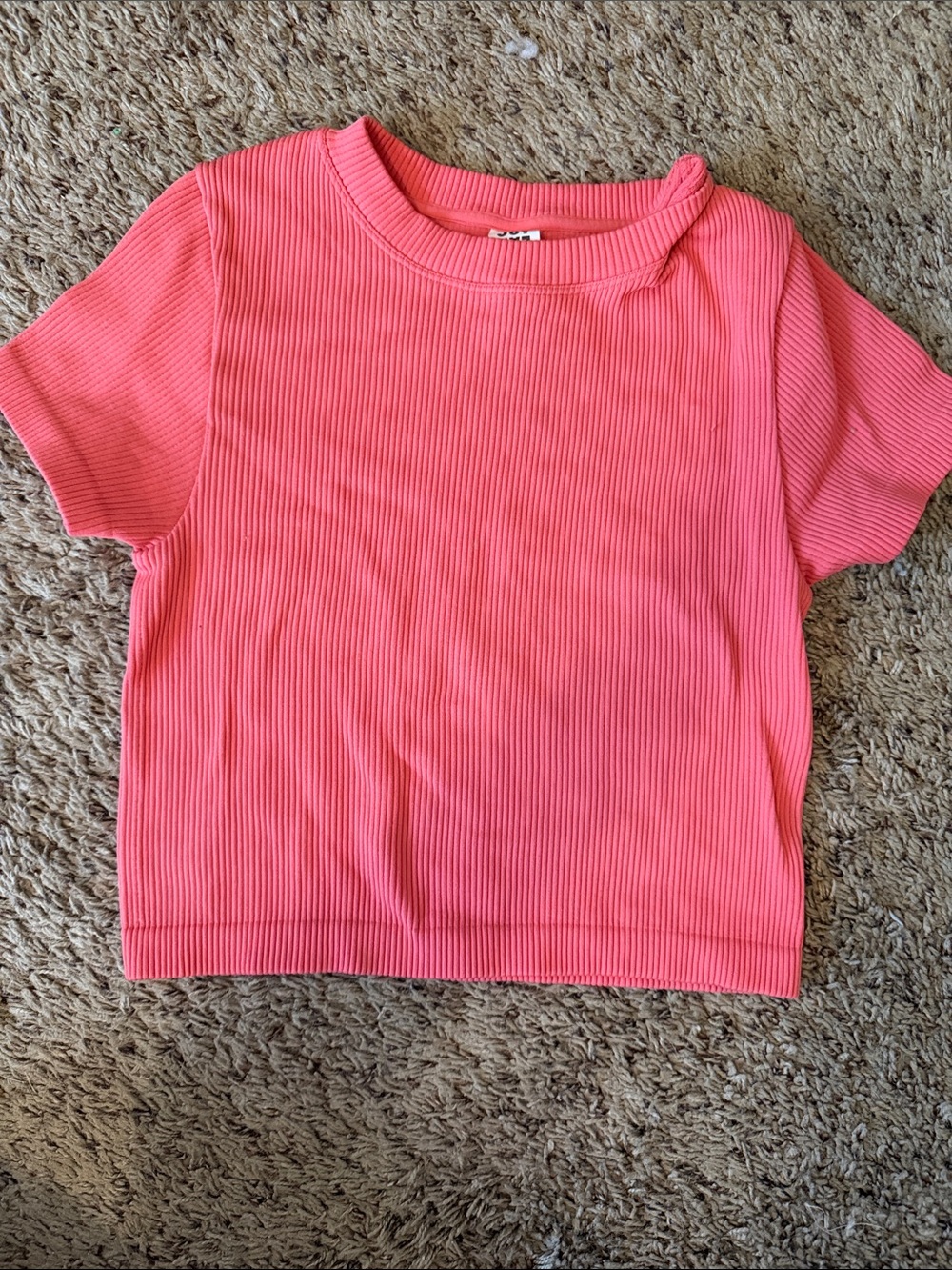 JoyLab Ribbed Short Sleeve Tee in Coral